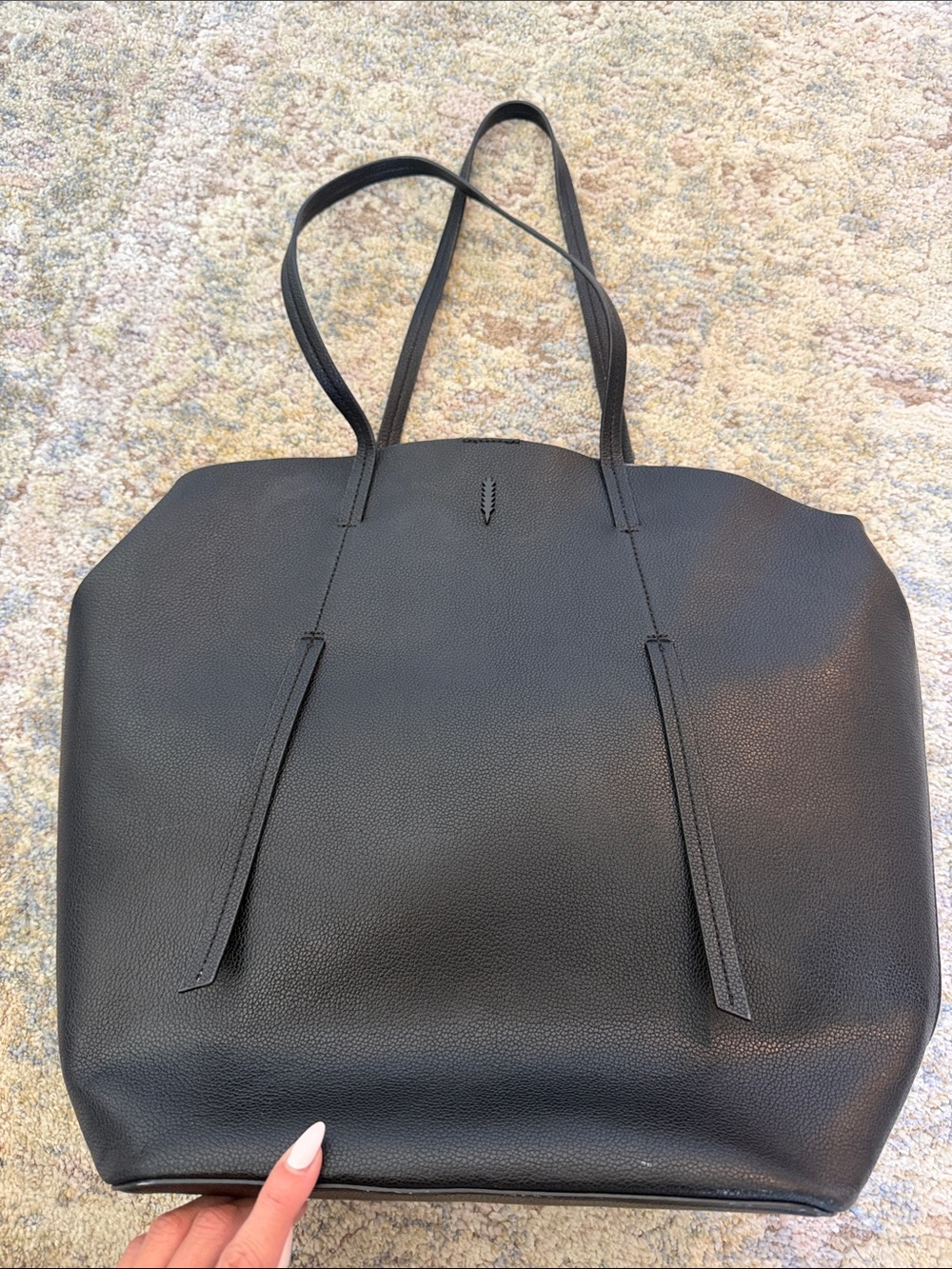 Thacker Black Leather Tote with Branded Interior Lining